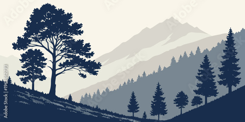 A mountain landscape with trees on a hillside