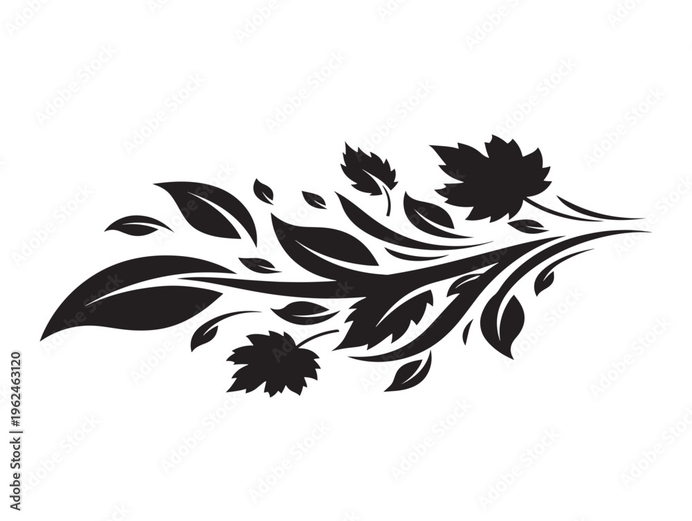 Fototapeta premium Dynamic leaves swirling in wind silhouette with natural motion 