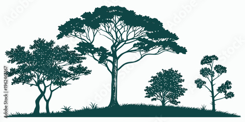 A group of trees on a grassy hill