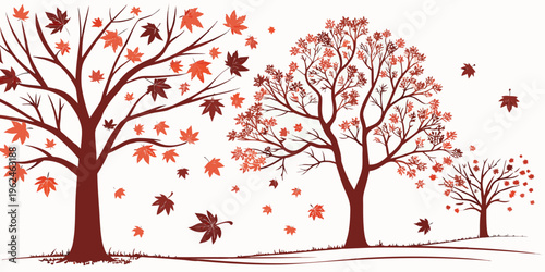 Three trees with leaves blowing in the wind