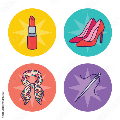 Set of fashion and beauty icons.