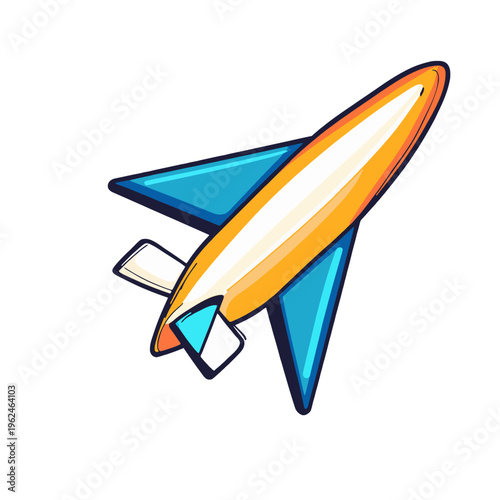 Cartoon Rocket Soaring Launching Vector Illustration. Simple Airplane Taking Off with Speed Lines. Startup Concept for Travel Adventure and Aerospace.  Graphic Design for Children's Book, Creative Pla