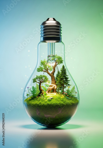 Wallpaper Mural Glass terrarium lightbulb containing moss tree and miniature forest glowing spiral energy symbolizing renewable energy and environmental care Torontodigital.ca