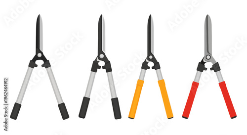 Set of Professional Garden Shears for Hedge Trimming and Farm Maintenance Vector Illustration