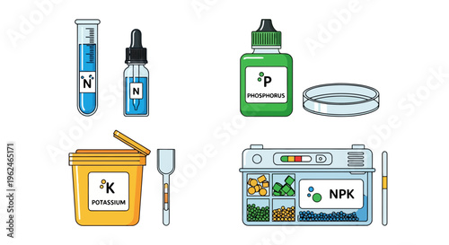 Soil Analysis and NPK Fertilizer Kit Illustration for Agriculture and Smart Farm Science