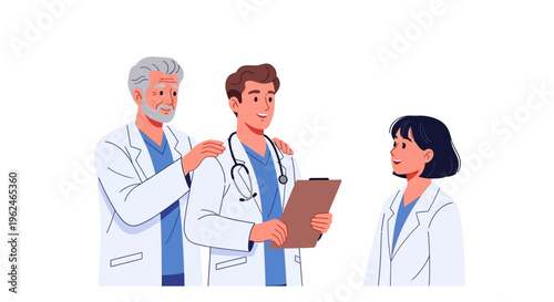 Healthcare Team Collaboration & Mentorship Illustration: Doctors in Professional Discussion