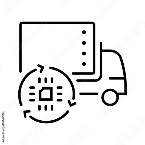 Autonomous truck icon. Transport and autonomous vehicle line symbol. Black and white.