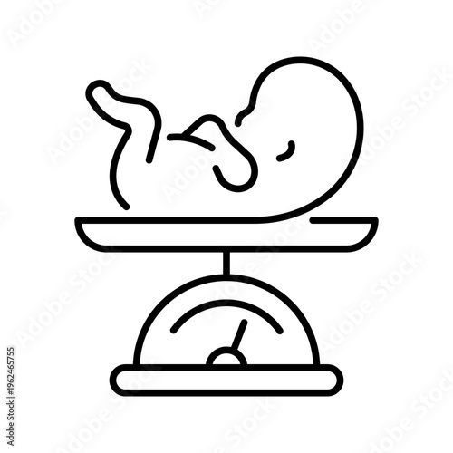 Baby scale icon. Healthcare and neonatal care line symbol. Black and white.