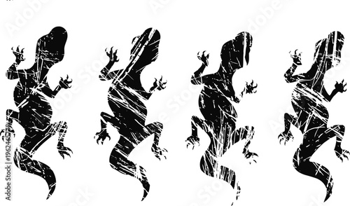 grunge lizard silhouettes set reptile animals in distressed vintage vector texture design elements
