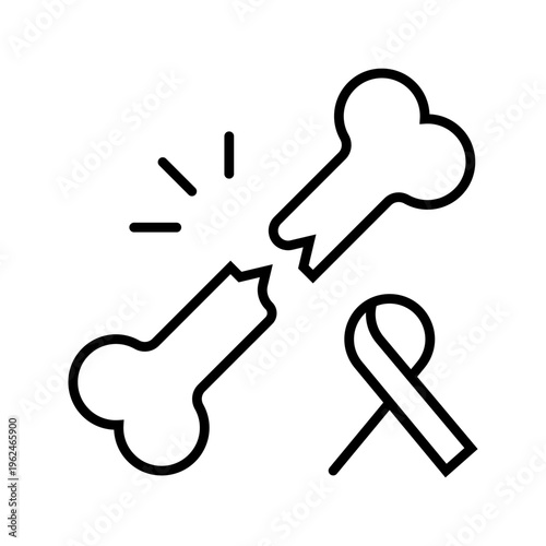 Bone cancer icon. Healthcare and oncology line symbol. Black and white.