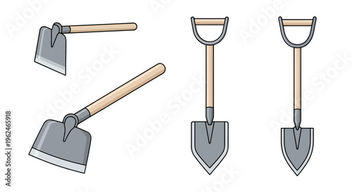 Garden Tool Set Collection: Vector Icons of Shovels and Hoes for Farming and Landscaping