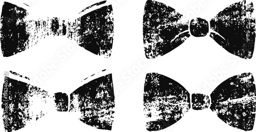 Grunge bow tie silhouettes with distressed texture in various classic shapes and styles
