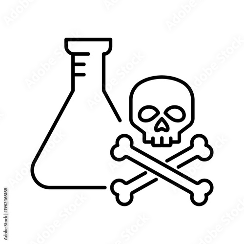 Chemical hazard icon. Science and chemical hazard line symbol. Black and white.