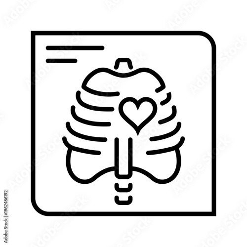 Chest xray icon. Healthcare and radiology line symbol. Black and white.