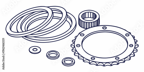 Assorted mechanical components including bearings, washers, and seals