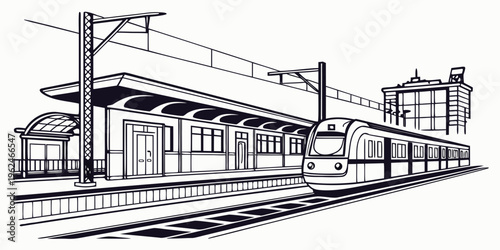 A modern train station with a sleek train ready for departure