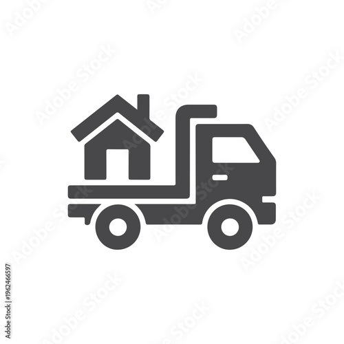 Minimalist House Moving Truck Icon – Home Relocation Delivery Vehicle Symbol for Moving Service, Logistics Transport and Residential Shift Concept.