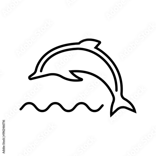 Dolphin jump icon. Animals and marine mammal line symbol. Black and white.