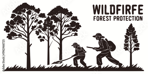 Forest rangers actively working to prevent and control wildfires in a dense woodland area.