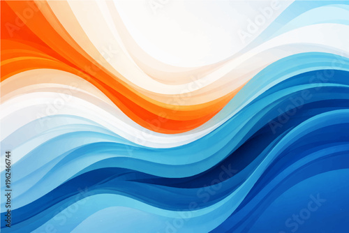 Abstract, dynamic wave patterns intertwine in a vibrant display, featuring fluid lines of orange and blue that ebb and flow in harmony. This visually striking design is perfect for conveying movement.