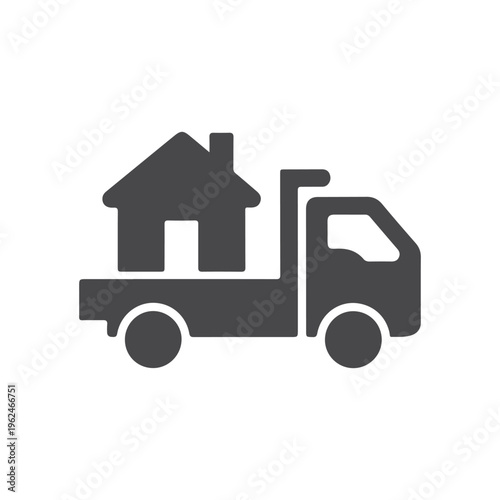 Minimalist House Moving Truck Icon – Home Relocation Delivery Vehicle Symbol for Moving Service, Logistics Transport and Residential Shift Concept.