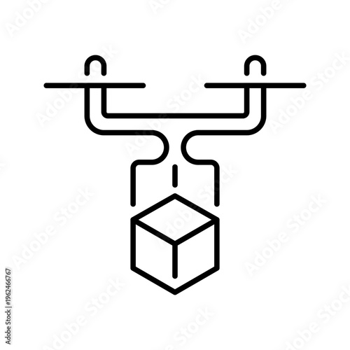 Drone delivery icon. Business and logistics line symbol. Black and white.