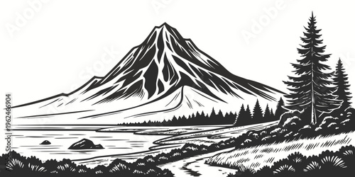 Majestic mountain landscape with a serene lake and lush forest in the foreground