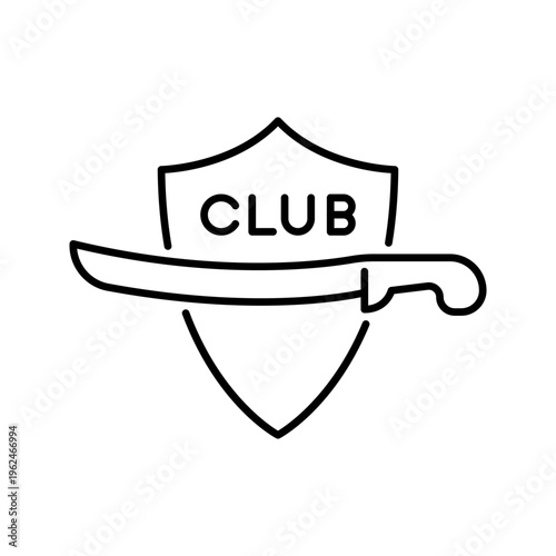 Fencing club icon. Sports and fencing line symbol. Black and white.