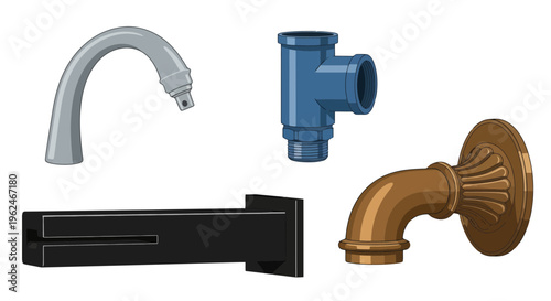 Vector Collection of Plumbing and Irrigation Fixtures for Farm Equipment and Agricultural Water Systems