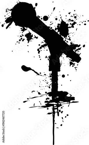 Black microphone silhouette with splatter ink splash background design