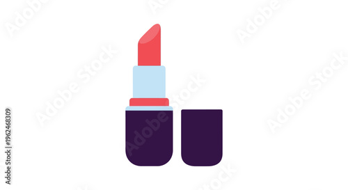 Open red lipstick in dark purple case with light blue and pink accents in colorful vibrant lighting for beauty advertising
