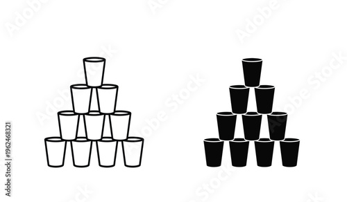 A silhouette of two pyramid structures made of stacked cups