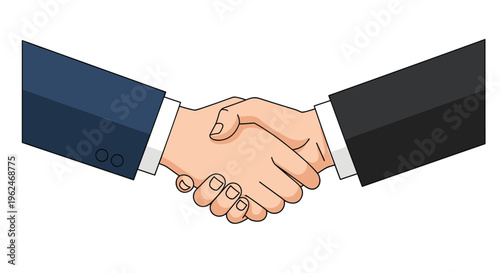 Close up of two business people shaking hands in a deal, professional agreement and partnership concept illustration on white background.