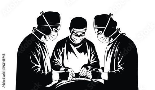 Medical professionals in surgical silhouette performing operation