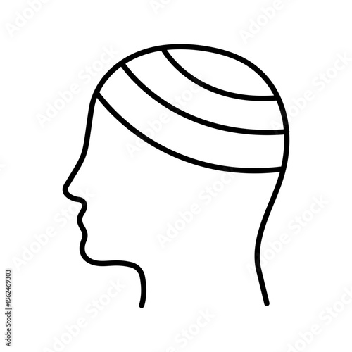 Head injury icon. Healthcare and head trauma line symbol. Black and white.