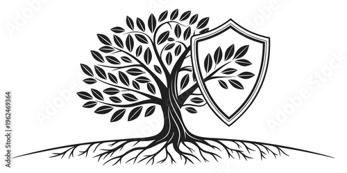 A strong and resilient tree growing behind a protective shield symbol.