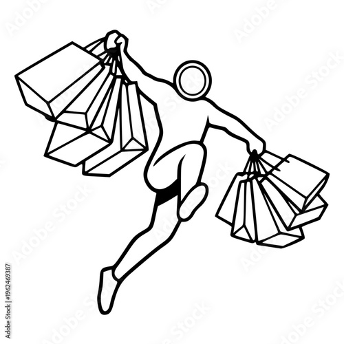 Person Carrying Shopping Bags Running Silhouette Vector Icon Retail Consumer