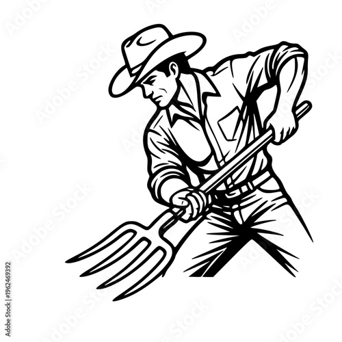Farmer Using Pitchfork Silhouette Vector Icon Agriculture Farming Work Tool