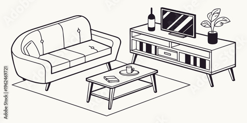 A cozy living room with a comfortable sofa, coffee table, and television.