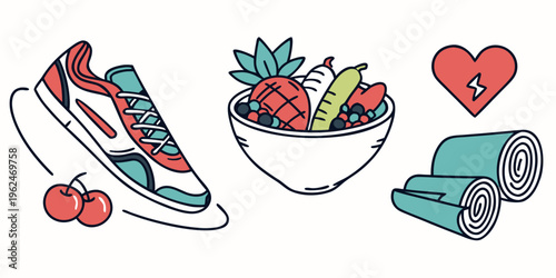 Healthy lifestyle choices with exercise and nutritious food for a balanced life