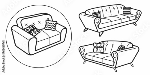 Three different styles of sofas with various designs and features