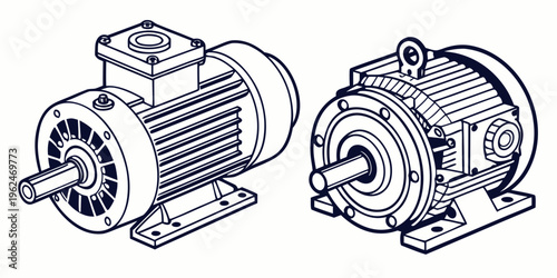 Two different types of electric motors with distinct designs and components.