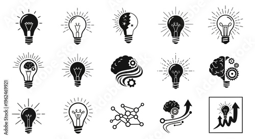 Creative ideas and innovation concepts with lightbulbs and brains
