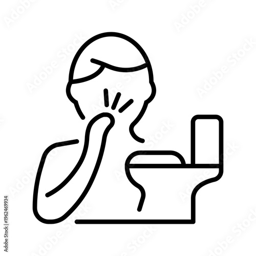 Nausea vomiting icon. Healthcare and gastroenterology line symbol. Black and white.