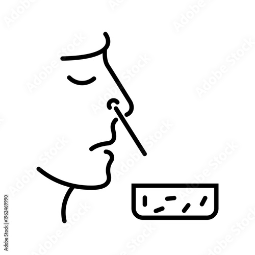 Nose swab icon. Healthcare and diagnostics line symbol. Black and white.
