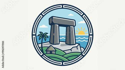 Stylized Stone Archway on Tropical Island