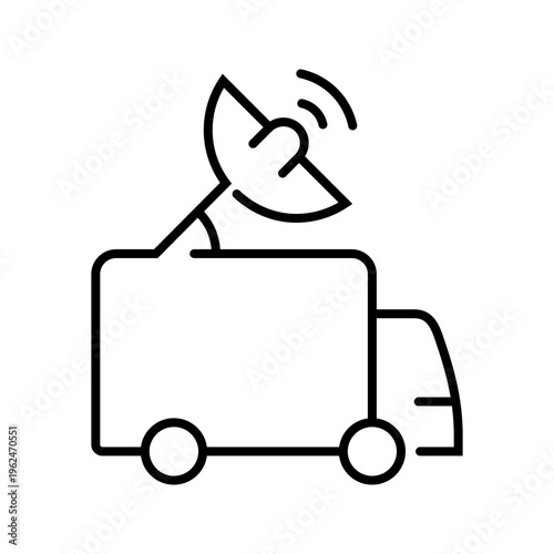 Satellite news van icon. Media and broadcasting line symbol. Black and white.