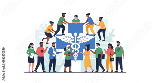 Diverse Healthcare Team Collaboration and Community Support Illustration