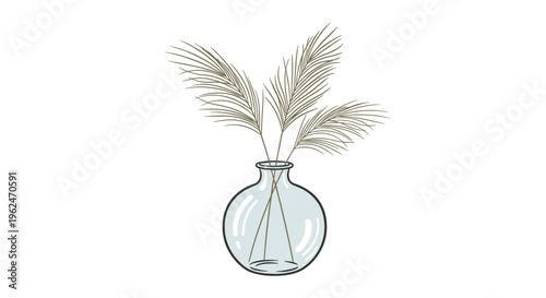 Elegant clear glass globe vase holding three branches of dried pampas grass, creating a modern and minimal home decor.