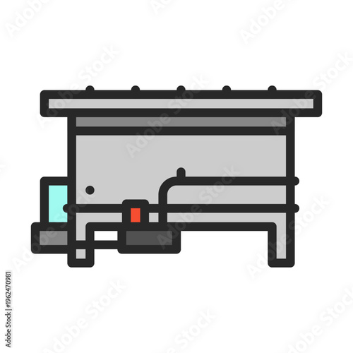 Flotation Separation System vector outline icon for industrial warehouse automation. AI automation sign. Spot illustration of an autonomous mineral flotation process for factory.
